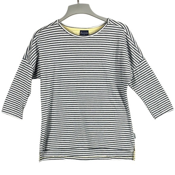 Columbia Performance Fishing Gear Womens 3/4 Sleeve Boxy T-Shirt Size Med Blk Wh - Picture 1 of 9